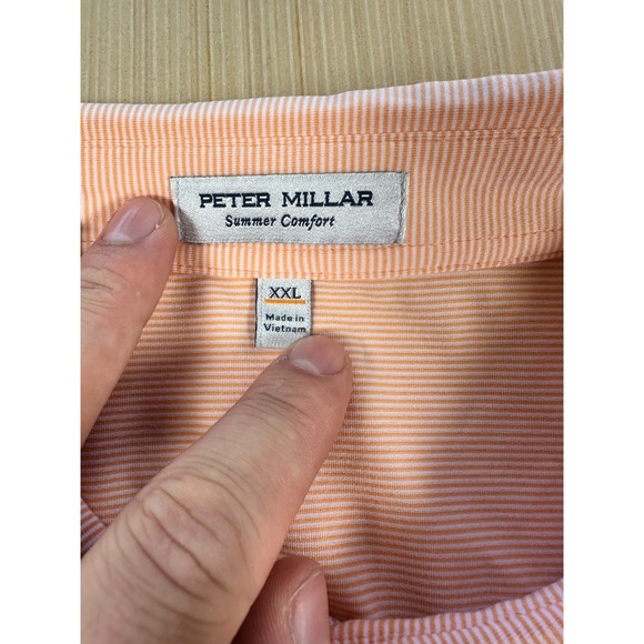 Peter Millar Summer Comfort Polo Shirt Mens 2XL Orange White Striped Logo Golf - Picture 3 of 5